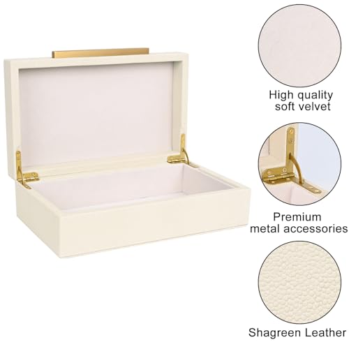 XIGEXIGE Beige Shagreen box Faux Leather Decorative Boxes,Keepsake And Memory Storage Decorative Boxes with Lids for Moder...