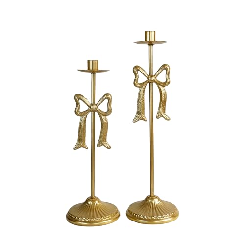 Remenna Bow Taper Candle Holders, Set of 2 Candle Stick Holders Set, Modern Decorative Centerpiece for Table Mantel Weddin...