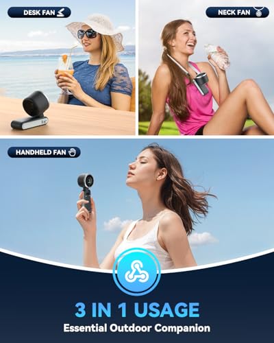 PlayHot Portable Handheld Turbo Fan, 5 Gear Wind, Battery Operated, Up to 12 Working Hours, 3 IN 1 Hand Fans with Air Turb...