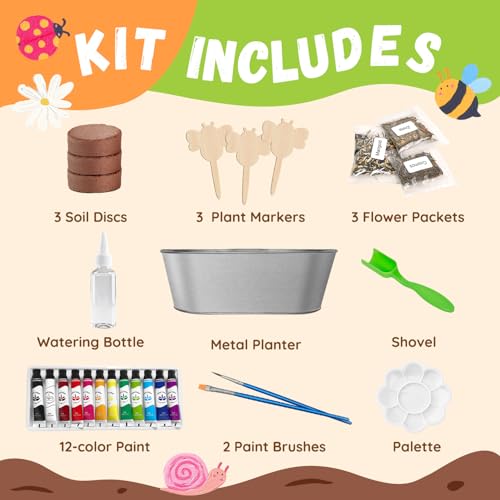 PLANTMEW Paint & Plant Flower Growing Kit for Kids - Fun Kids Gardening Set - Unique Birthday, Crafts & Arts, Gardening Gi...
