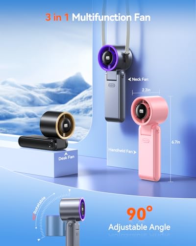Portable Handheld Turbo Fan, 199 Gear Speed, 24 Hs Cooling Time, 5500mAh Rechargeable Mini Personal Hand Fan, Foldable Des...