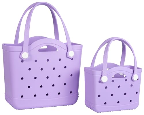 Armerssi Small Rubber Tote Beach Bag – Tip-proof Waterproof Washable Travel Tote for Pool Sports, Kids Girls Women Moms
