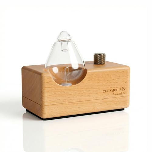 Waterdrop Glass Essential Oil Diffuser with Handmade Wood Base for Aromatherapy, Waterless Scent Diffuser for Yoga Home Of...