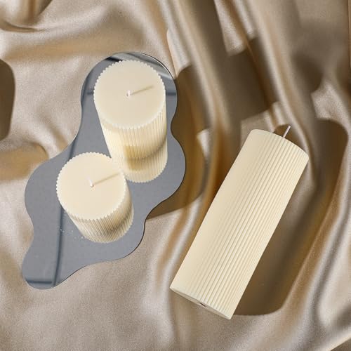 Conelist Ribbed Pillar Candles Set of 3, Width 3" High 4" 6" 8" Large Soy Wax Orchids Scented Pillar Candles Aesthetic Rib...