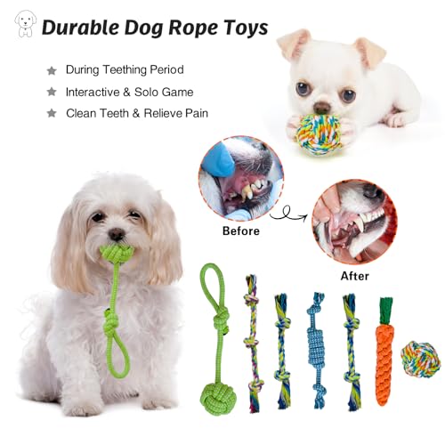 MRSOHRET 20Pcs Puppy Chew Toys for Teething, Dog Chew Toys with Rope Toy, Pet Dog Toothbrush, Treat Balls, Plush Toys and ...