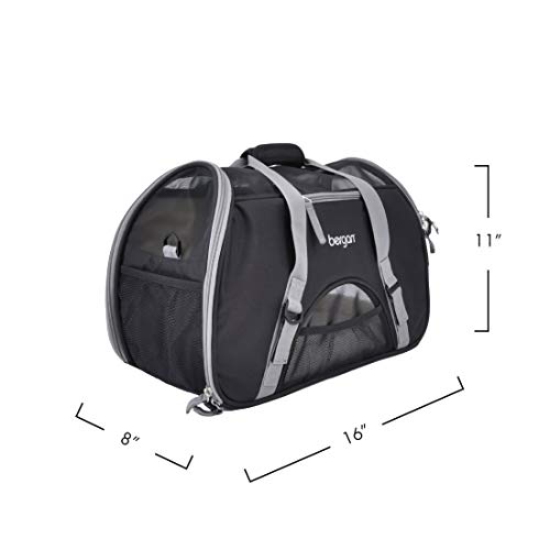 Coastal Pet Bergan Comfort Carrier - Breathable Travel Carrier for Dogs & Cats - Black & Grey, 16" x 8" x 11"
