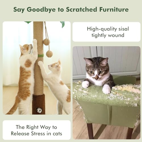 Woochpet Cat Scratching Post 35'' Tall Cat Scratcher Tree Tower Scratching Posts for Indoor Cats with Cat Toy Mouse Hole a...