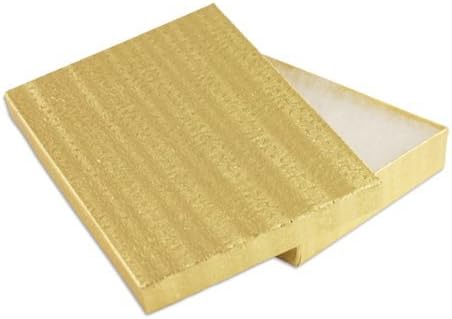 RJ Displays 25 Piece Pack Gold Foil Paper Cotton Filled Lidded Jewelry Gift Box Necklace, Belt Buckle, Pendant, Brooch, Br...