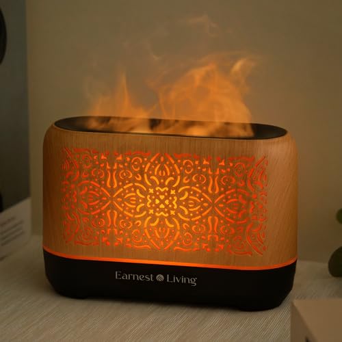 Earnest Living Essential Oil Diffuser Classic Flame Diffuser 200ml Timers Night Lights and Auto Off Function Home Office H...