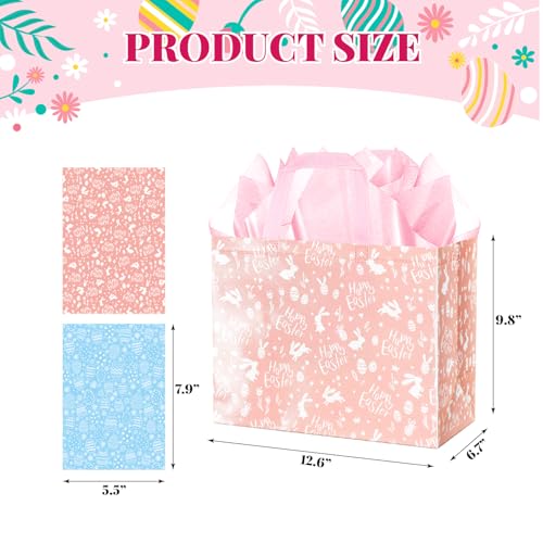 XiaosRen 2Pack Large Happy Easter Gift Bags with Card, Envelope and Tissue Paper, Reusable Non-Woven Bag with Handles for ...