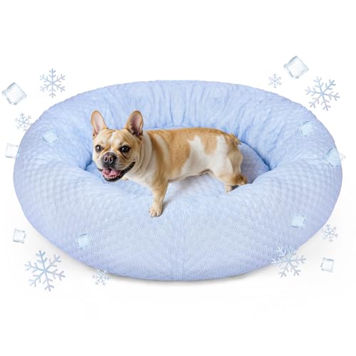 Donut Dog Bed for Small & Medium Dogs - Cooling Pet Bed with Non-Slip Bottom, Summer Comfort Dog Beds for Puppies, Washabl...