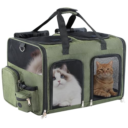 TOYSBOOM Cat Carrier for 2 Cats - Double Pet Carrier Extra Large, Dual Cabin Multi Cat Travel Carrier with Removable Divid...