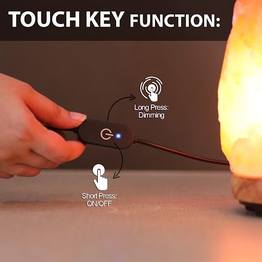 WBM Salt Lamp - USB Himalayan Salt Lamp with Touch Dimmer Control, Natural Pink Crystal, 5-7 lbs, Wooden Base, LED Bulb, R...