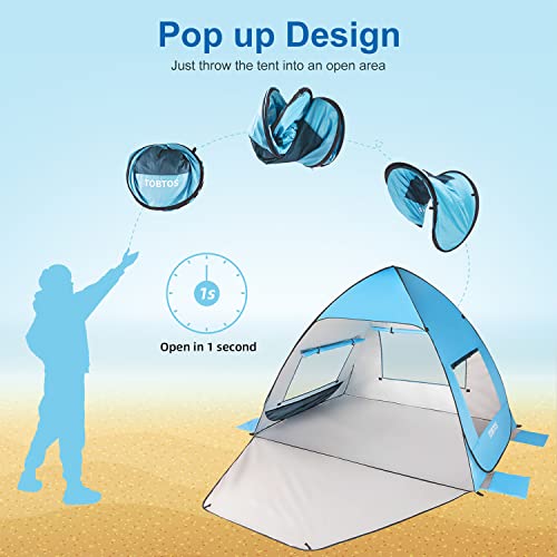 TOBTOS UPF 50+ Pop Up Beach Tent, Easy Set Up Beach Umbrella, Sun Shelter for 2-3 People UV Protection Portable Sunshade, ...