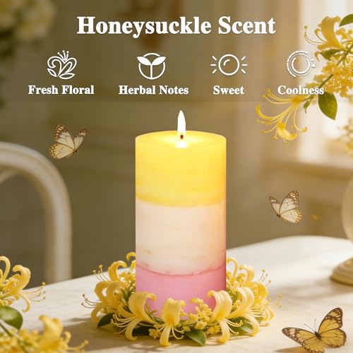 FLAVCHARM Sweet Honeysuckle Scented 3x6 Inch Pillar Candles Yellow White Pink Layered Aesthetic Decorative Home fragrances...