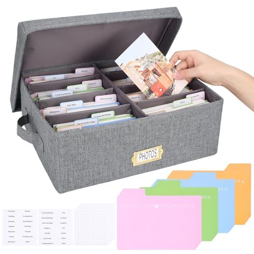 Dawutian Decorative Photo Storage Box,Photo Box Organizer with Dividers, Fits Holds Up to 1700 Pictures and 4x6 Photos,Mem...