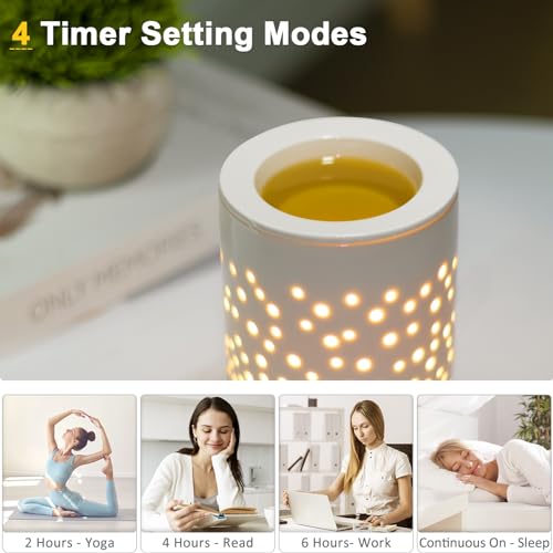Wax Melts Candle Warmer Burner - Ceramic Electric Candle Waxing Warmer Melter Timer Adjust Fragrance Intensity Auto Shut O...