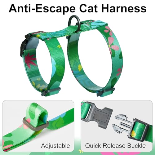 Cat Harness and Leash Set with Matching Collar – Escape Proof Harness for Cats, Adjustable & Lightweight, Tropical Hawaiia...
