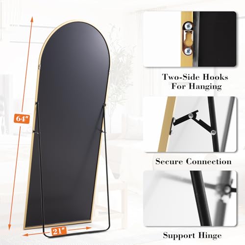 DUMOS 63.6"x20.6" Arched Full Length Mirror with Stand Floor Free Standing Aluminum Frame for Bedroom Body Hanging Leaning...