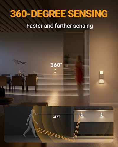 Lyridz LED Plug-in Night Light with 360° Motion Sensor, 1-150 Lumens Dimmable Nightlights Indoor for Bathroom, Bedroom, Ha...