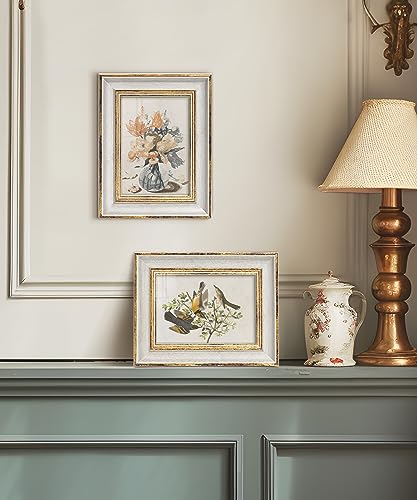 Afuly 5x7 Picture Frame Antique Vintage Photo Frame Retro White Gold Picture Frames for Desk Standing Wall Hanging Home De...