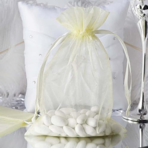 4x6 inch Organza Gift Bags with Drawstring for Jewelry,Candy,50 Count Ivory Sheer Fabric Clear Mesh Wrap Pouches Sachet fo...