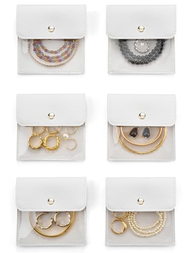 Popvibe 6 Pcs Mini Pouch Small Jewelry Bags Travel Clear Jewelry Storage Bag, Leather Jewelry Pouches for Traveling Velvet...
