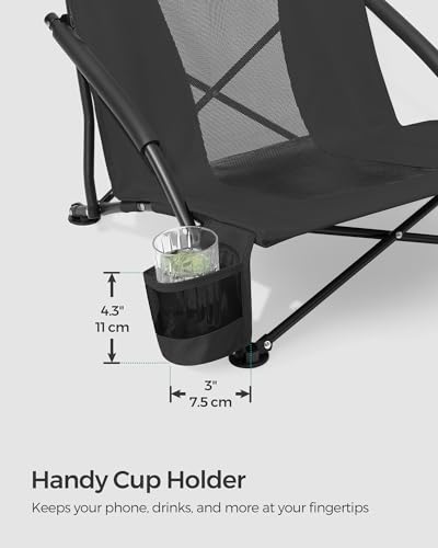 SONGMICS Set of 2 Portable Beach Chairs for Adults, Max. Load 330 lb Each, High Backrest, Cup Holder, Lightweight, Heavy-D...