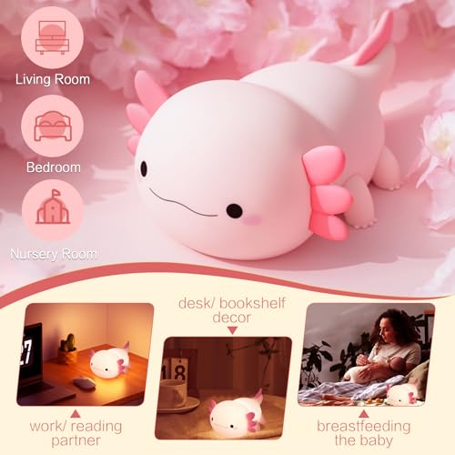YR YRHH-PET Axolotl Cute Night Light, Kids Squishy Rechargeable Axolotl Lamp, Mom Mothers Day Gifts, Girl Bedside Animal N...