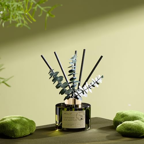 Airkeep Reed Diffuser Set with 6.76 fl oz Lavender Eucalyptus Scent Essential Oils and 3 Leaves & 8 Diffuser Sticks,Bathro...