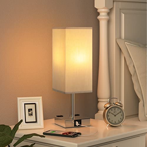 【Upgraded】Bedside Table Lamp Touch Control, with USB C+A Charging Ports & Dual AC Outlets, 3-Way Nightstand Lamp for Bedro...
