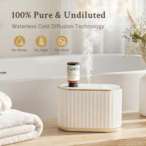 Essenca Waterless Diffuser for Home Essential Oil Diffuser, Wireless Aromatherapy Diffuser with 4 Mist Levels, 3 Time Sett...