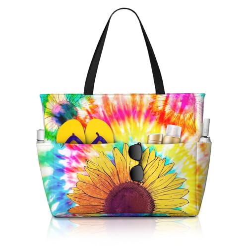 Rzhlyua Beach Bags for Women Large Waterproof Sandproof Swim Pool Bag with Dry Wet Seperated Pocket Utility Tote Bag