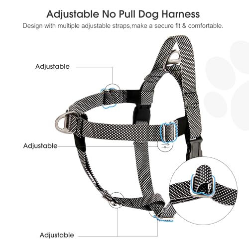 Annchwool Adjustable Dog Harness-Lightweight No Pull Dog Harness with Handle for Small & Medium and Large Dogs-Front Clip ...
