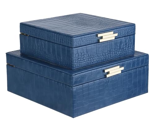 HofferRuffer Square Decorative Boxes, Set of 2 Nesting Storage Memory Keepsake Boxes with Lids, Stylish PU Leather Trinket...