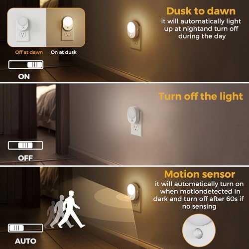 L LOHAS LED Motion Sensor Night Light,[2-PACK] Night Lights Plug into Wall,Motion Sensor and Dusk to Dawn Sensor,3000K Sof...