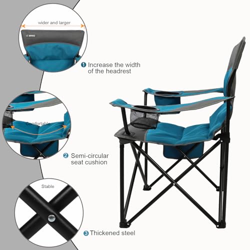 CAMPHILL Oversized Portable Camping Chairs, Collapsible Outdoor Chairs with Pocket and Cup Holders, Carry Bag for Camping,...