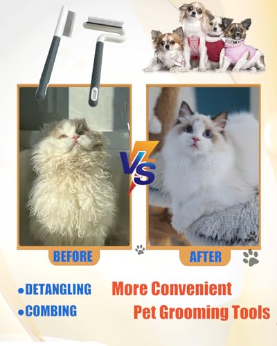 2 PCS Pet Comb with Long & Short Stainless Steel Teeth,Flea and Tick Comb for Dogs & Cats,Pet Grooming Brush for Short&Lon...