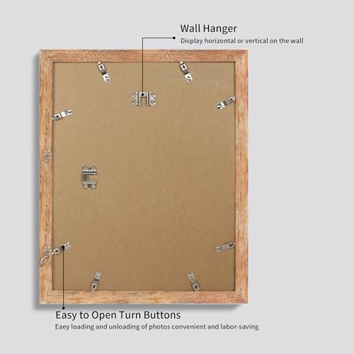 iRahmen 11x14 Picture Frame Set of 2 with Tempered Glass, Rustic Brown Frame Display 8x10 Pictures with Mat or 11 x 14 Wit...