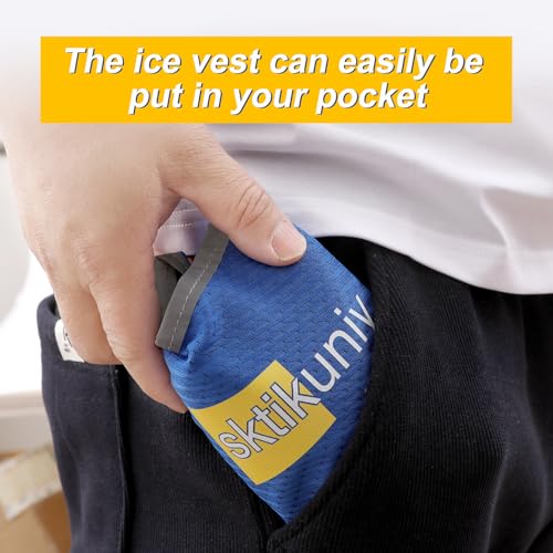 Sktikuniy Cooling Vest with 3 Ice Packs, Lightweight Breathable Design, Adjustable Shoulder Straps, Reflective Trim, Blue