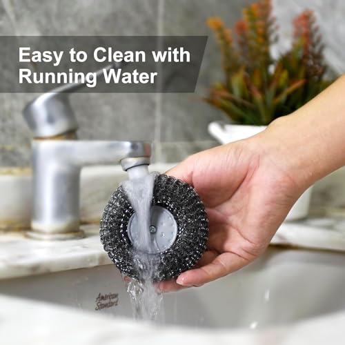 2Pcs Stainless Steel Scrubber with Handle, Steel Wool Scrubber Tool for Cleaning Dishes, Scrubbing Scouring Brush Pad for ...