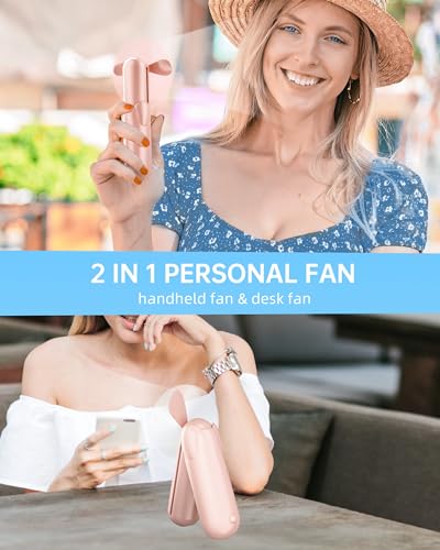 Jkjoy Mini Handheld Fan, Portable Hand Fan with USB Rechargeable, 2000 mAh Battery Operated, 3 Speeds Adjustable, 2 IN 1 S...