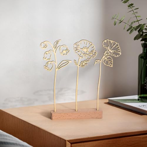 ajdvart Birth Flower with Base – Wooden Birth Month Flower Bouquet, Unique Wood Art Floral Decor for Mom, Wife, Grandma fo...