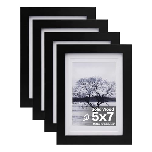 Egofine 5x7 Picture Frames Set of 4, Made of Solid Wood Covered by Plexiglass 3.5x5 and 4x6 with Mat or 5x7 without Mat, f...