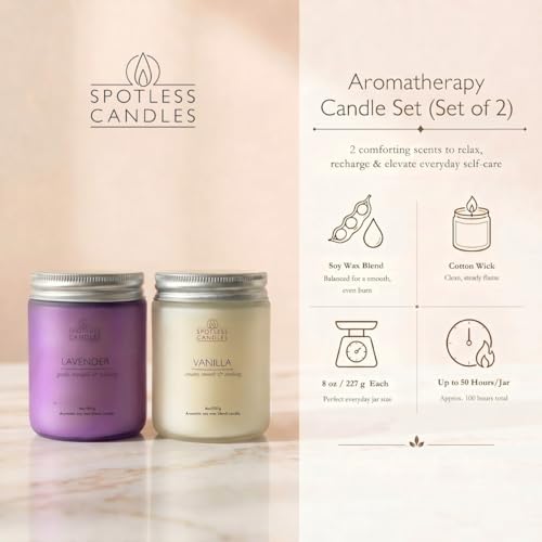 Aromatic Candles Two Pack - 2 x 8 oz Lavender & Vanilla in a Gift Pack, Classic Candle Set for Men and Women by Spotless L...