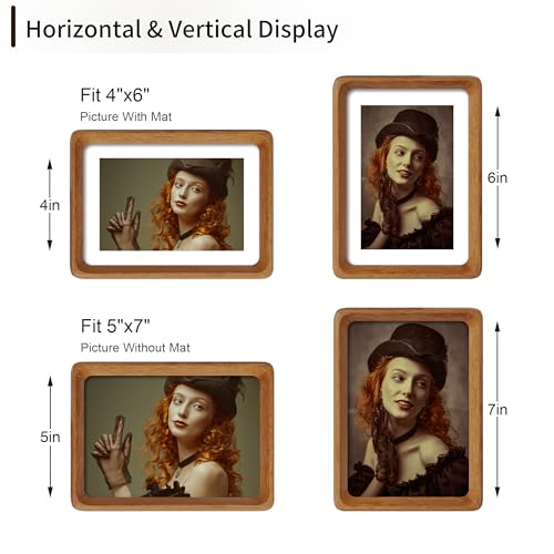 THKRLOF 5x7 Picture Frame Natural Teak Wood with Mat for 4x6, Original Natural Solid Wood 5 by 7 Photo Frames with Tempere...