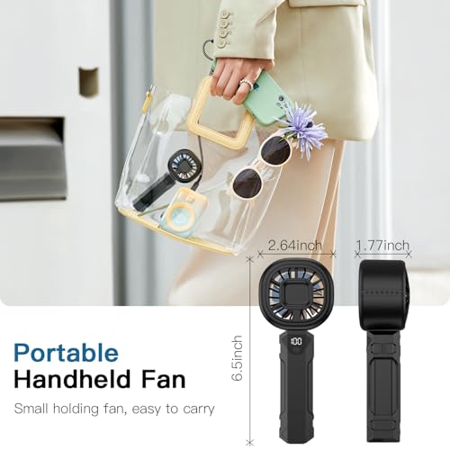 Portable Handheld Turbo Fan, Personal Mini Fan with Digital Display, 3 Wind Speeds 3000mAh Battery USB Rechargeable Hand H...