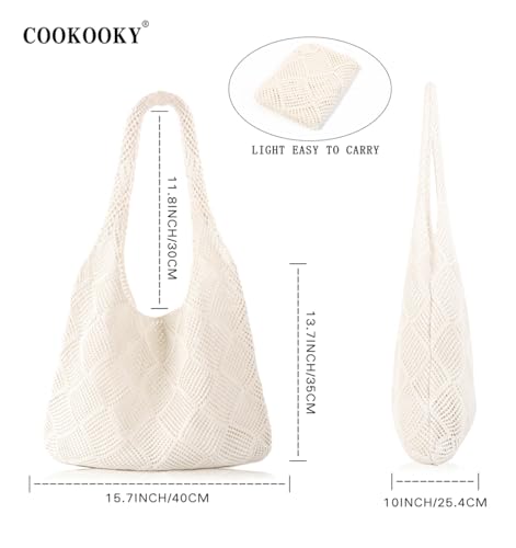 COOKOOKY Crochet Beach Tote bag Summer Beach Bag for Women Aesthetic Mesh Tote Bag Hippie Bag Knit Bag