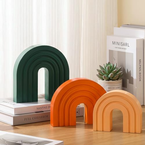 Set of 3 Boho Shelf Decoration Wooden Arch Decor Wood Rainbow Arch Mantel Book Ends for Table Living Room Office Nursery H...