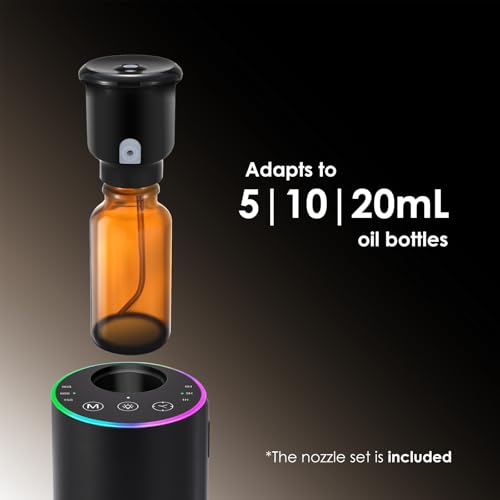 Waterless Essential Oil Diffuser with 8 Color LED Night Light, 3 Mist Levels & Timers, Portable Rechargeable Aromatherapy ...